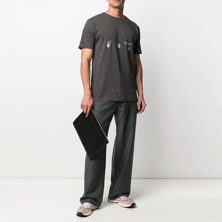OFF-WHITE SS21 Paint-Splatter Logo Crewneck Tee Dark Grey Regular Fit OMAA027S21JER0020601 圖 3