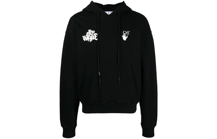 OFF-WHITE SS21 Red Tongue Out Logo Hoodie Black Loose Fit Unisex. OMBB037S21FLE0061001