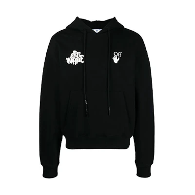 OFF-WHITE SS21 Red Tongue Out Logo Hoodie Black Loose Fit Unisex. OMBB037S21FLE0061001