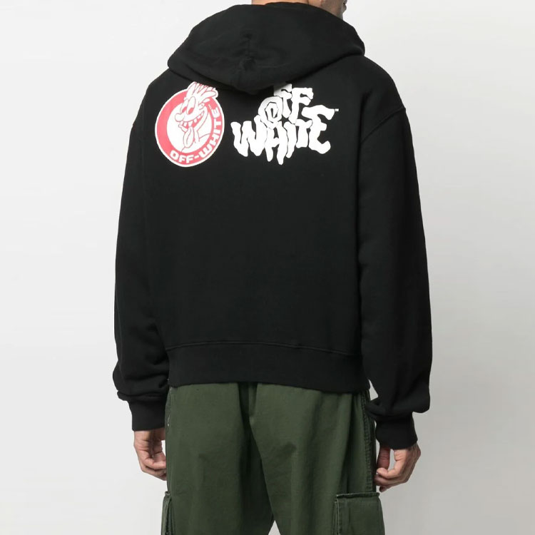 Shop Hoodie OFF-WHITE SS21 Logo Lidah Keluar Hitam Unisex Longgar. OMBB037S21FLE0061001