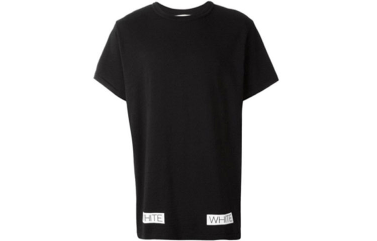 Order OFF-WHITE SS21 Baju Cotton Crewneck Grafik Berjalur Hitam. OMAA002G20JER0091034