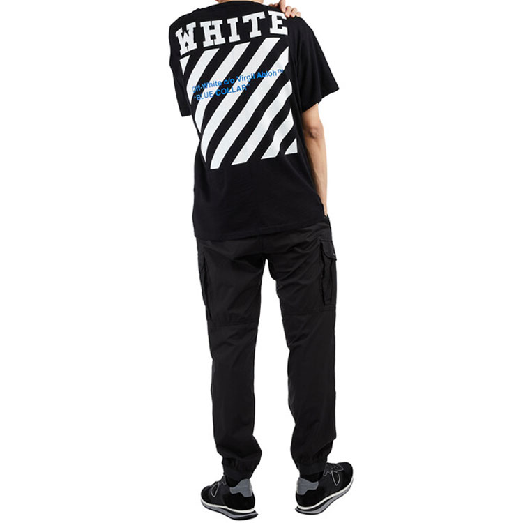 Purchase OFF-WHITE SS21 Baju Cotton Crewneck Grafik Berjalur Hitam. OMAA002G20JER0091034