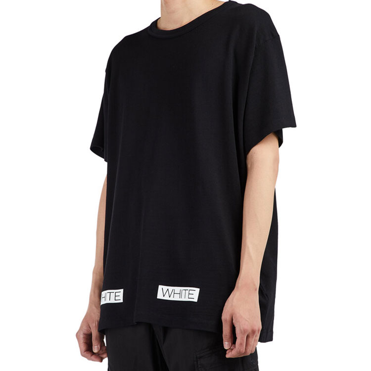 Details for OFF-WHITE SS21 Baju Cotton Crewneck Grafik Berjalur Hitam. OMAA002G20JER0091034