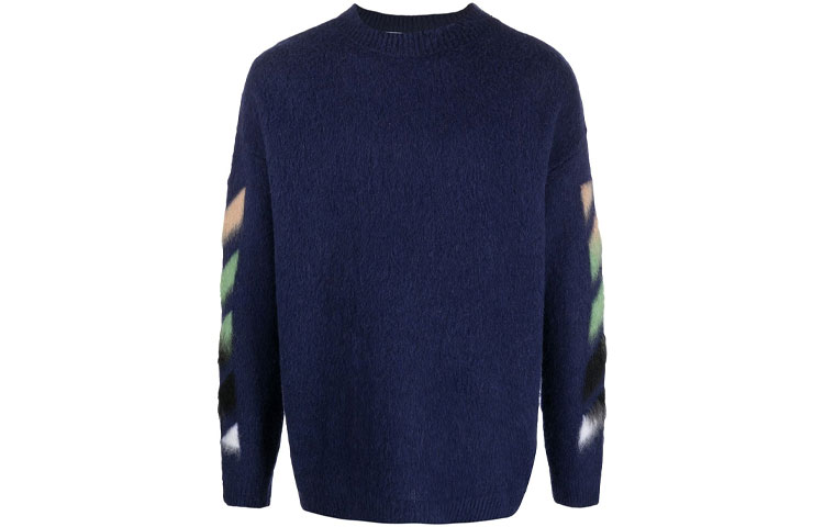 OFF-WHITE SS21 Striped Intarsia Knit Wool Sweater Blue for Men OMHA036R21KNI0014984