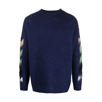 OFF-WHITE SS21 Striped Intarsia Knit Wool Sweater Blue for Men OMHA036R21KNI0014984