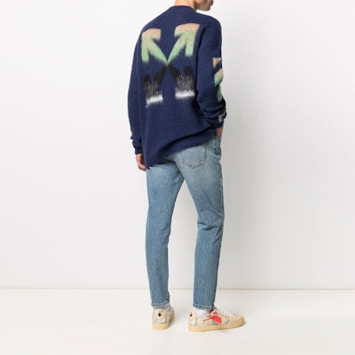 오프화이트 SS21 스트라이프 인타르시아 울 니트 스웨터 블루 남성용 OMHA036R21KNI0014984 Purchase 오프화이트 SS21 스트라이프 인타르시아 울 니트 스웨터 블루 남성용 OMHA036R21KNI0014984