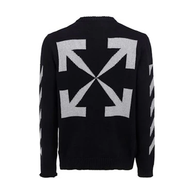 OFF-WHITE SS21 Striped Logo Crewneck Sweater Black OMHE023R21KNI0011041