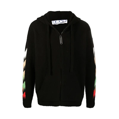 OFF-WHITE SS21 Suede Diagonal Stripes Hoodie Jacket Men’s Black OMHA037R21KNI0011084