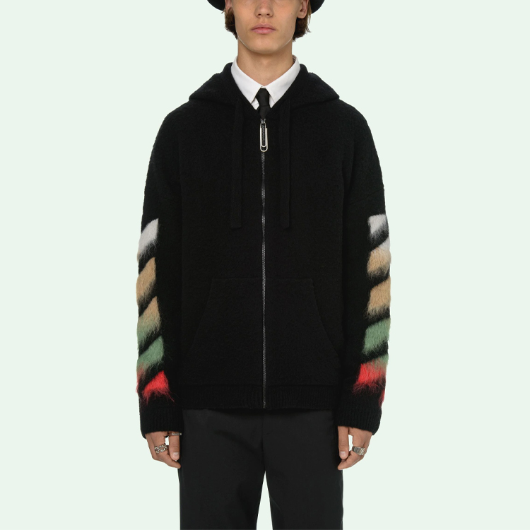 OFF-WHITE SS21 Suede Diagonal Stripes Hoodie Jacket Men’s Black OMHA037R21KNI0011084 圖 5