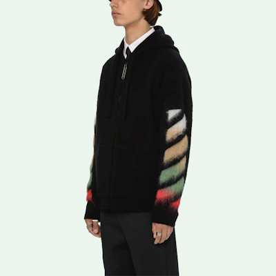OFF-WHITE SS21 Hoodie Jaket Pria Hitam Suede Motif Garis Diagonal. OMHA037R21KNI0011084 Cheap OFF-WHITE SS21 Hoodie Jaket Pria Hitam Suede Motif Garis Diagonal. OMHA037R21KNI0011084