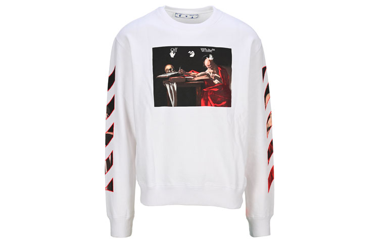 Off-White SS21 White Crewneck Pullover Sweatshirt OMBA025R21FLE0050125