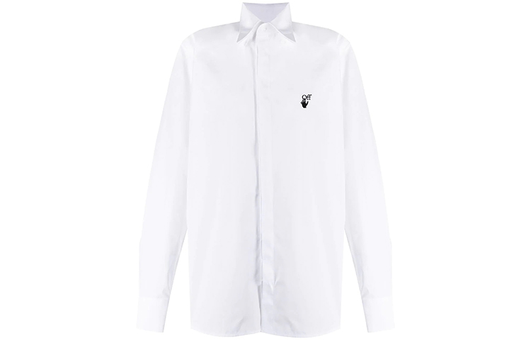 Order OFF-WHITE SS21 白色刺绣Logo弧形下摆长袖衬衫 OMGA152S21FAB0010110