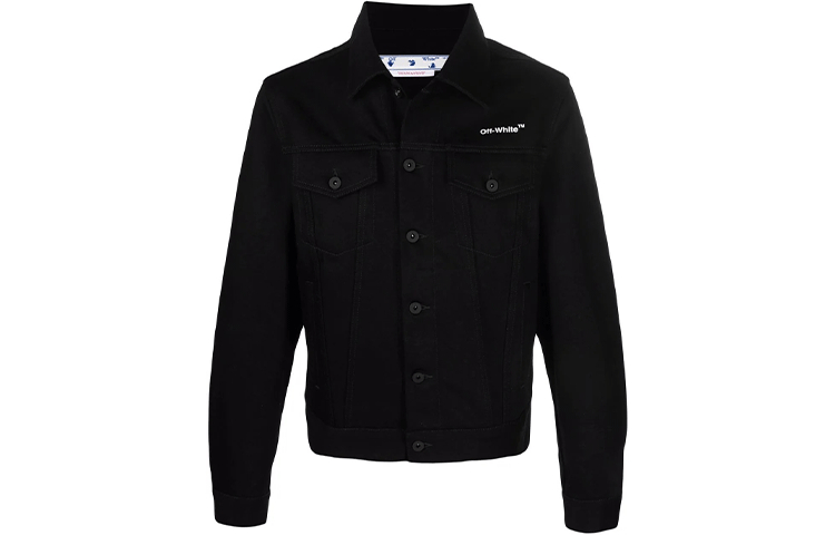 OFF-WHITE SS22  Black Denim Jacket with Front Logo Print OMYE079C99DEN0031001