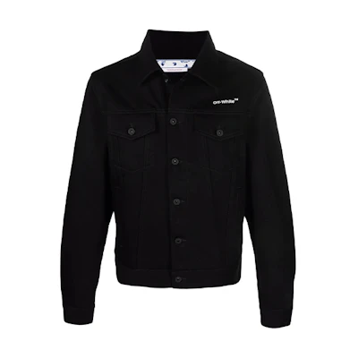 OFF-WHITE SS22 Black Denim Jacket with Front Logo Print OMYE079C99DEN0031001