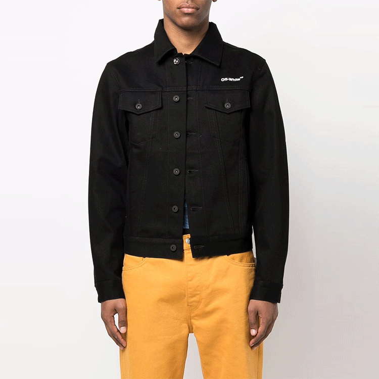 Lookbook オフホワイト SS22 ブラックデニムジャケット フロントロゴプリント入り OMYE079C99DEN0031001
