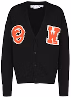 OFF-WHITE SS22 Black Logo Knit Cardigan Sweater with Deep V-Neck. OMHB014C99KNI0011020 OFF-WHITE SS22 Black Logo Knit Cardigan Sweater with Deep V-Neck. OMHB014C99KNI0011020