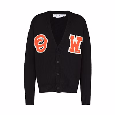 OFF-WHITE SS22 Black Logo Knit Cardigan Sweater with Deep V-Neck. OMHB014C99KNI0011020