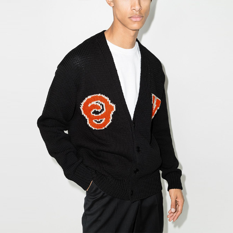 Purchase 오프화이트 SS22 블랙 로고 니트 가디건 스웨터 딥 브이넥. OMHB014C99KNI0011020