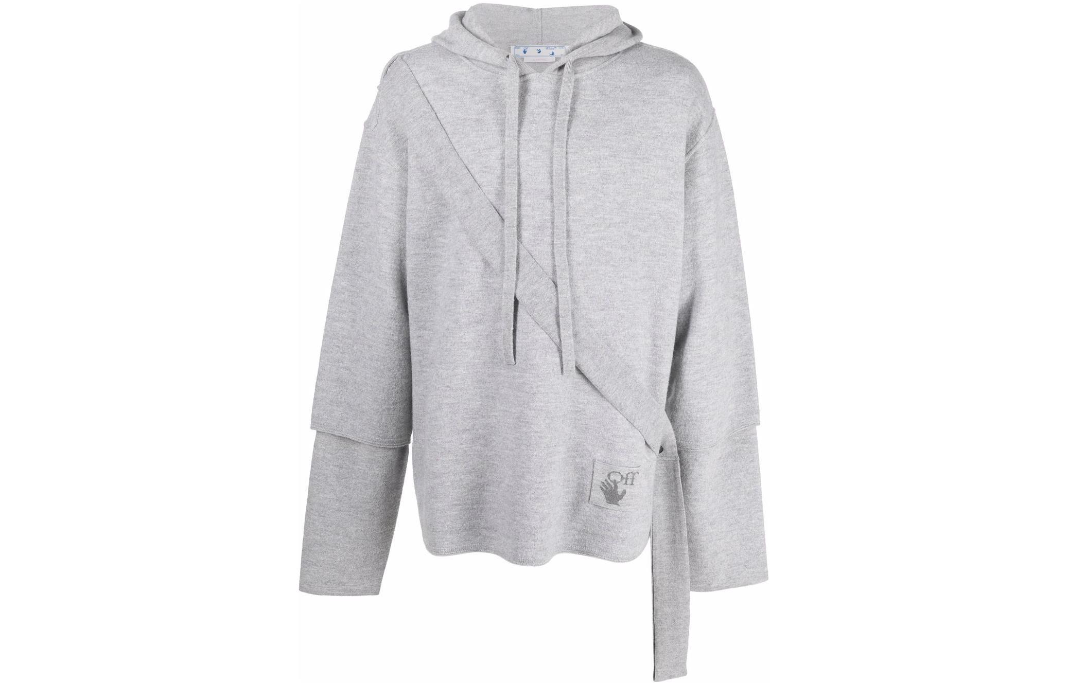 Buy OFF-WHITE SS22  Grey Hoodie with Drawstring and Minimalist Design OMHA138S22KNI0010606