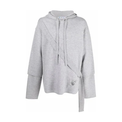 OFF-WHITE SS22 Grey Hoodie with Drawstring and Minimalist Design OMHA138S22KNI0010606
