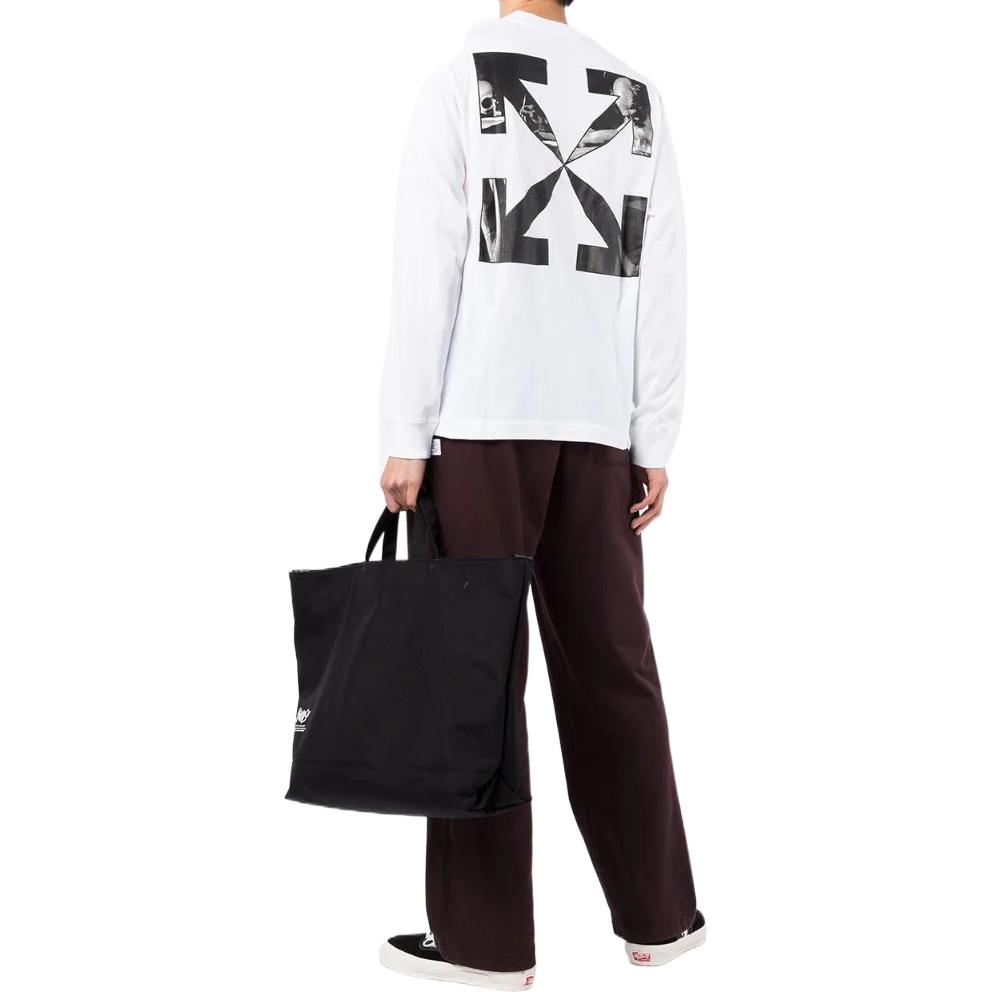 Shop OFF-WHITE SS22 白色长袖标志印花T恤 OMAB064C99JER00301100110