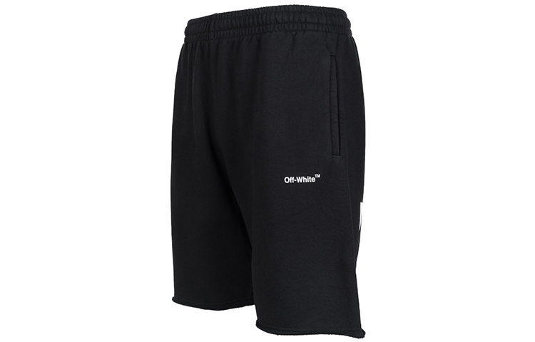 Shop OFF-WHITE SS22 标志条纹休闲短裤 黑色 OMCI006C99FLE0011001