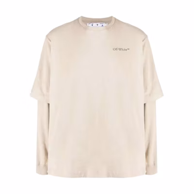 OFF-WHITE SS22 Loose Fit Long Sleeve Tee Nude with Back Artwork Print. OMAB068S22JER0011710