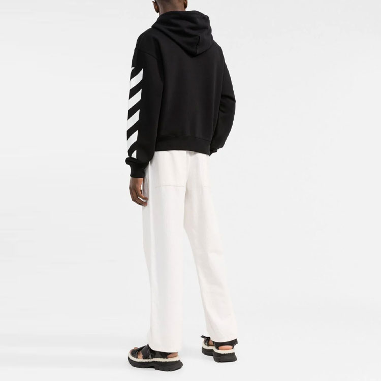 OFF-WHITE SS22 Black Hoodie with White Sleeve Stripes  Regular Fit OMBB037C99FLE0011001 圖 5