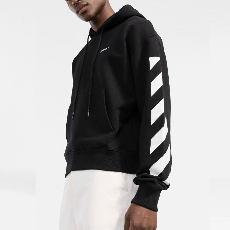 OFF-WHITE SS22 Black Hoodie with White Sleeve Stripes  Regular Fit OMBB037C99FLE0011001 圖 6