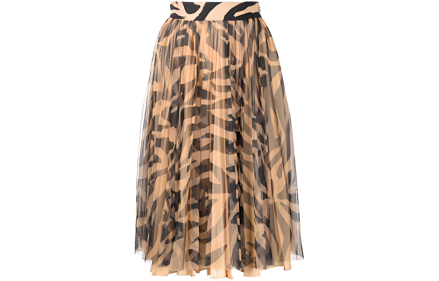 OFF-WHITE SS22 Brown Zebra Print High-Waisted Flared Skirt Relaxed Fit OWCC147S22FAB0016110