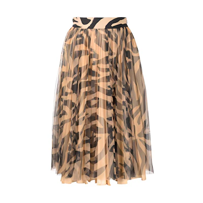OFF-WHITE SS22 Brown Zebra Print High-Waisted Flared Skirt Relaxed Fit OWCC147S22FAB0016110