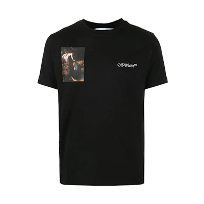 OFF-WHITE SS22 Caravaggio Logo Print Crewneck T-Shirt Black Menswear Regular Fit OMAA027S22JER0011001