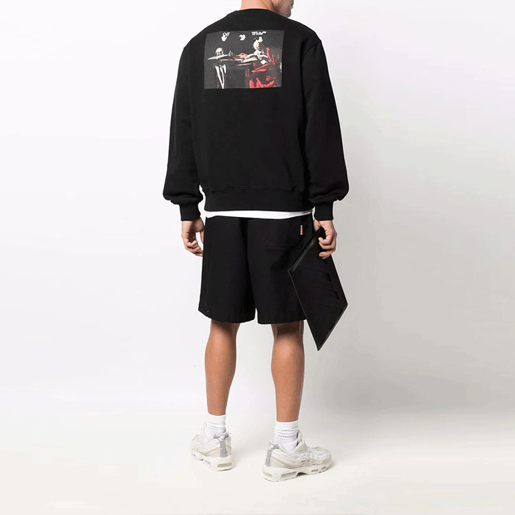 Shop OFF-WHITE SS22 卡拉瓦喬繪畫長袖圓領衛衣 黑色 男款 OMBA057C99FLE0051001