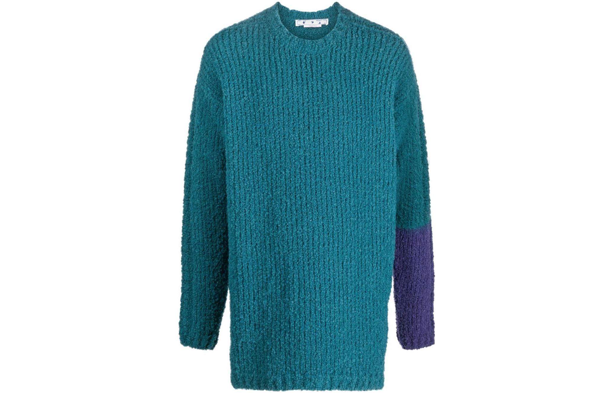 OFF-WHITE SS22 Colorblock Wool Knit Sweater Blue  Long Sleeve OMHE124F22KNI0015535IRISH