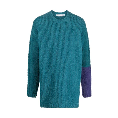 OFF-WHITE SS22 Colorblock Wool Knit Sweater Blue Long Sleeve OMHE124F22KNI0015535IRISH