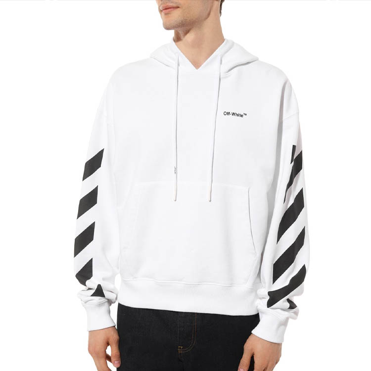 Cheap OFF-WHITE SS22 斜纹条纹连帽衫 白色 常规版型 OMBB037C99FLE0010110