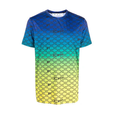 OFF-WHITE SS22 Gradient Geometric Print Blue T-Shirt Mens Short Sleeve OMVA034S22FAB0018410