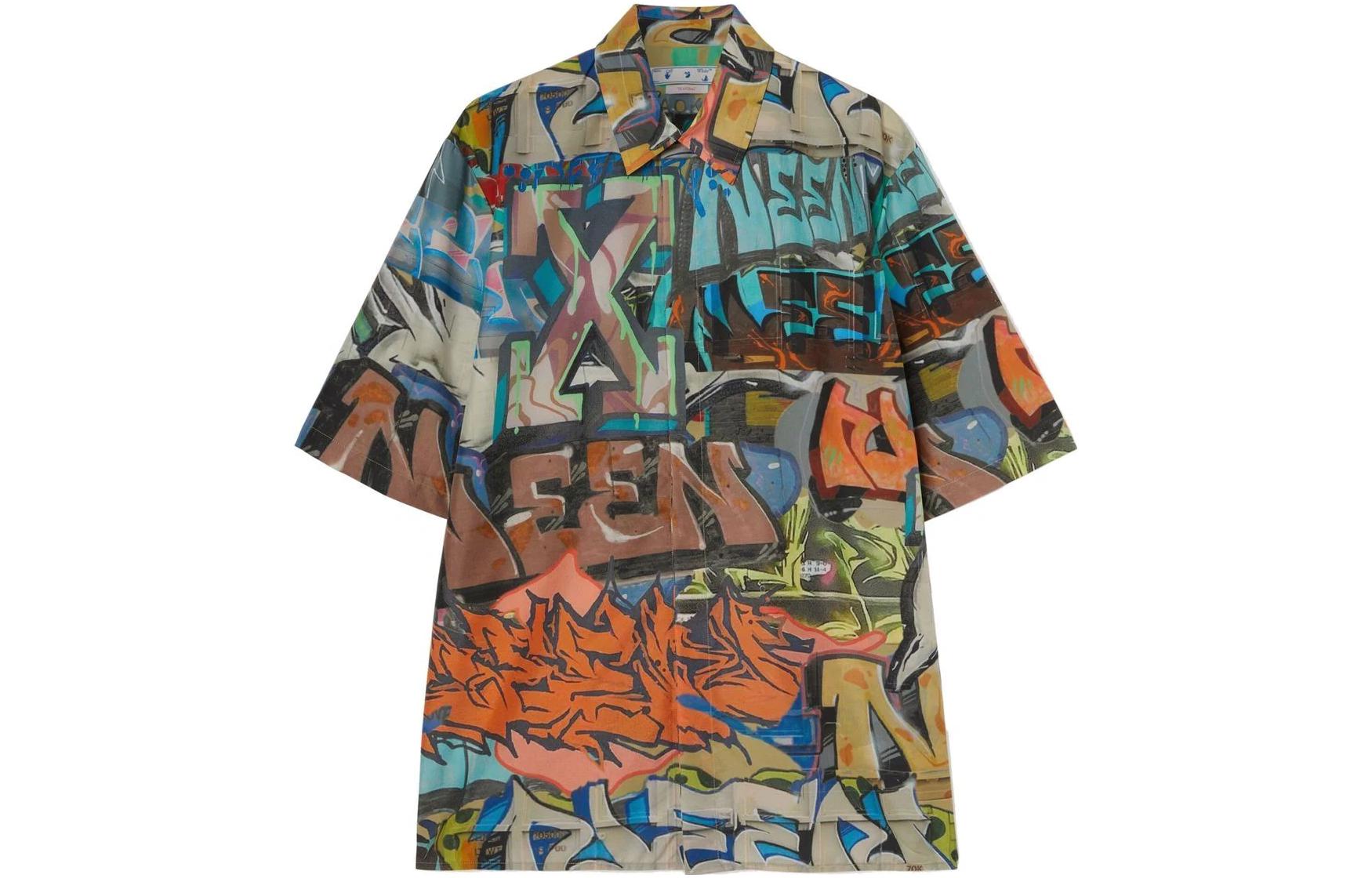 OFF-WHITE SS22 Graffiti Print Logo Short Sleeve Shirt Multi-Color Mens. OMGA216S22FAB0018400