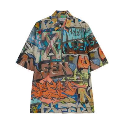 OFF-WHITE SS22 Graffiti Print Logo Short Sleeve Shirt Multi-Color Mens. OMGA216S22FAB0018400