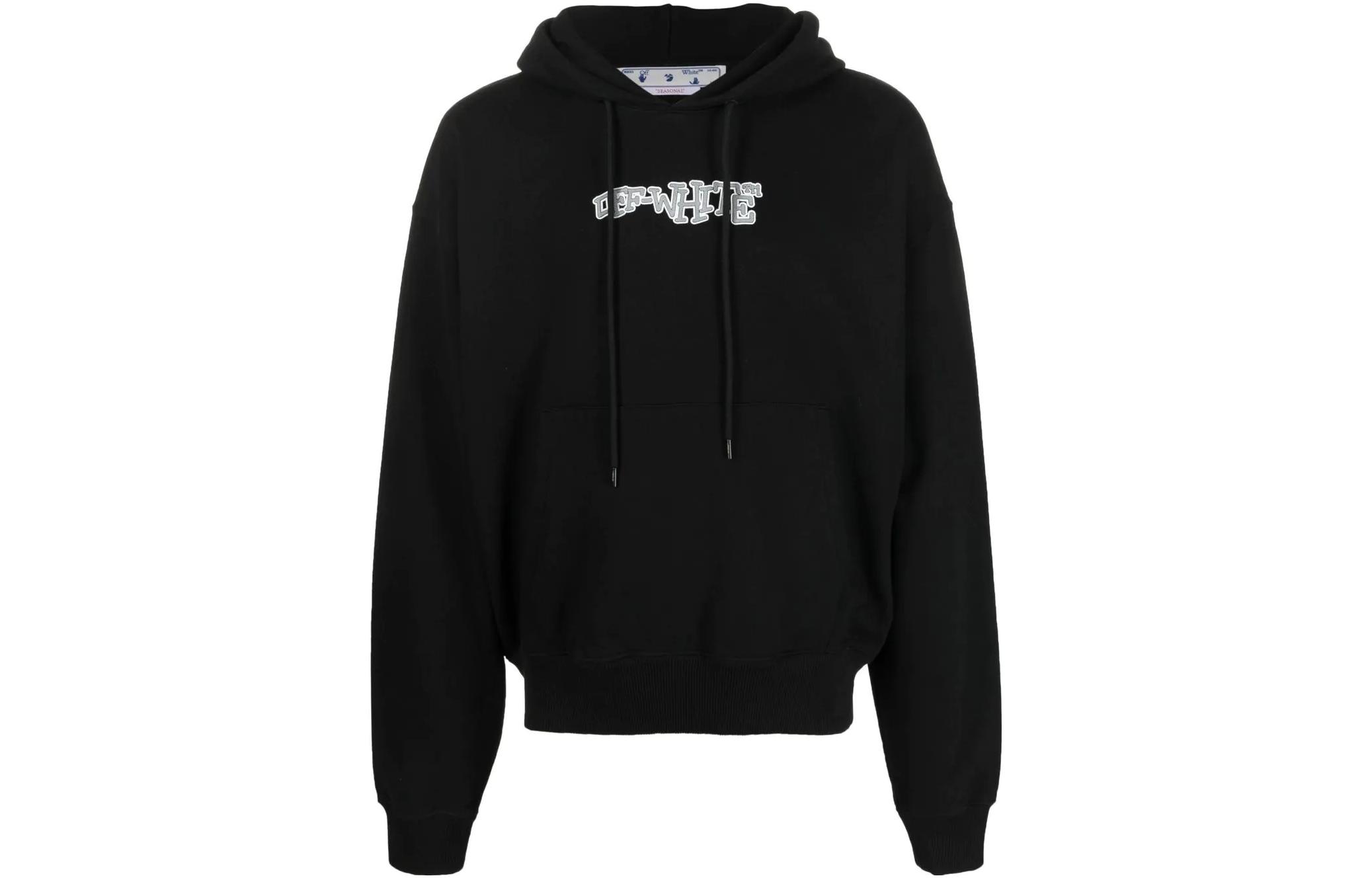Off-White SS22 Graphic Print Hoodie Black Pullover Long Sleeve OMBB037F22FLE0051001