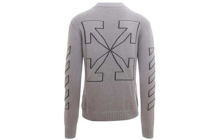 OFF-WHITE SS22 Grey Crewneck Logo Embroidered Long Sleeve Sweater . OMHE087C99KNI0010610