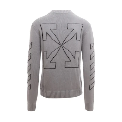 OFF-WHITE SS22 Grey Crewneck Logo Embroidered Long Sleeve Sweater . OMHE087C99KNI0010610