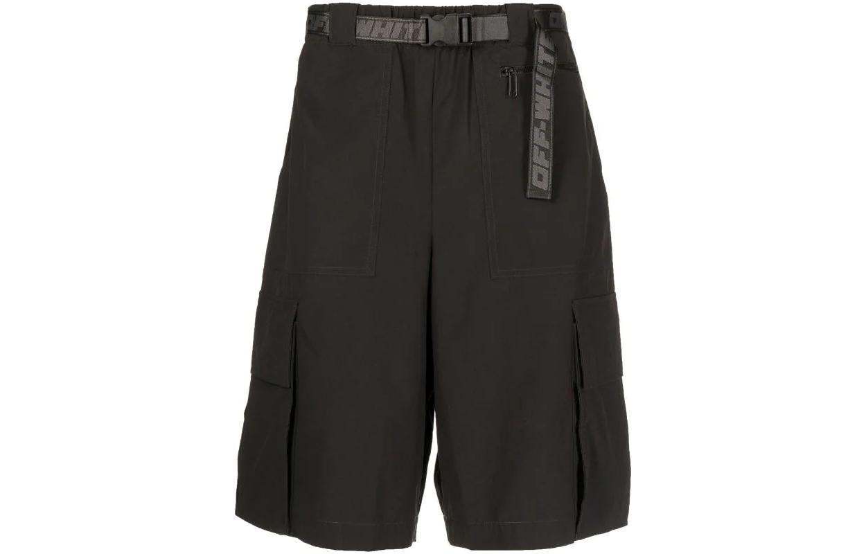 Order OFF-WHITE SS22 Industrial Belt Shorts Hitam Lelaki Kasual. OMCB064C99FAB0011007
