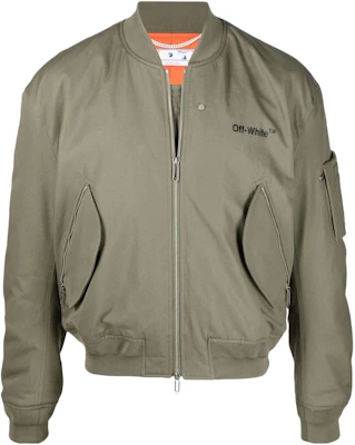 Off-White SS22 Logo Embroidered Ribbed Collar Bomber Jacket Green OMEH040S22FAB0015610 Buy Off-White SS22 Logo Embroidered Ribbed Collar Bomber Jacket Green OMEH040S22FAB0015610