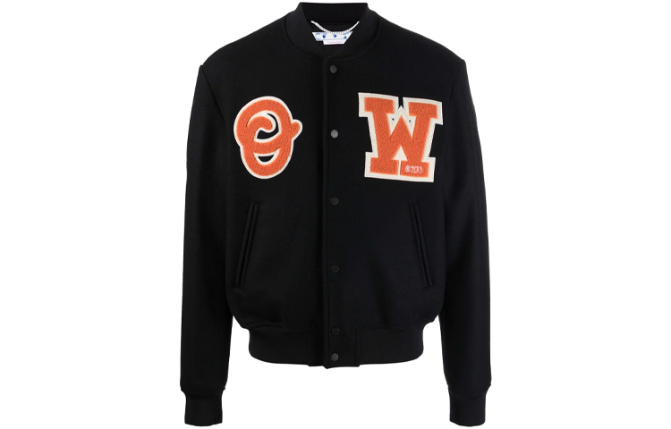 OFF-WHITE SS22 Logo Patch Varsity Jacket Black OMEA305C99FAB0011020