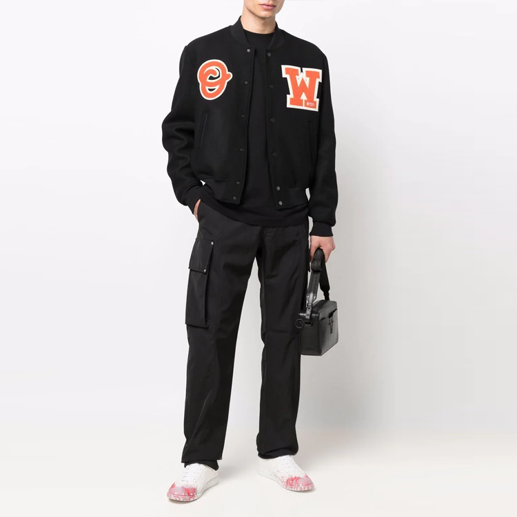 Shop オフホワイト SS22 ロゴパッチ バーシティジャケット ブラック OMEA305C99FAB0011020