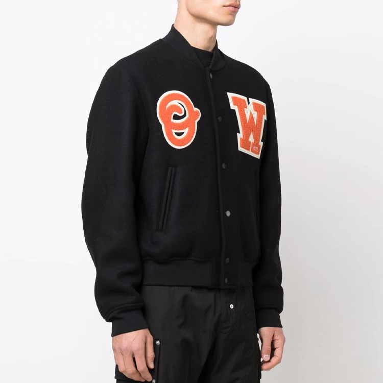 Details for オフホワイト SS22 ロゴパッチ バーシティジャケット ブラック OMEA305C99FAB0011020