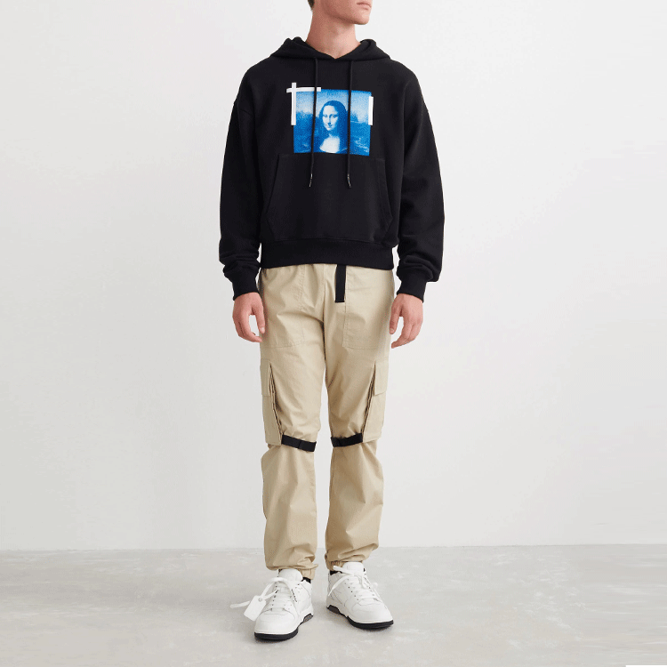 Lookbook OFF-WHITE SS22 蒙娜麗莎圖案連帽衫 黑色 OMBB037C99FLE0051045