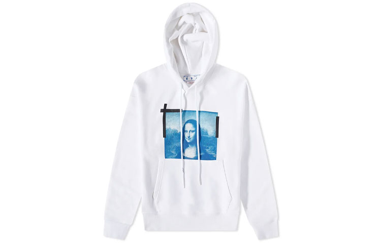 OFF-WHITE SS22 Mona Lisa Printed Hoodie White -  Regular Fit OMBB037C99FLE0050145