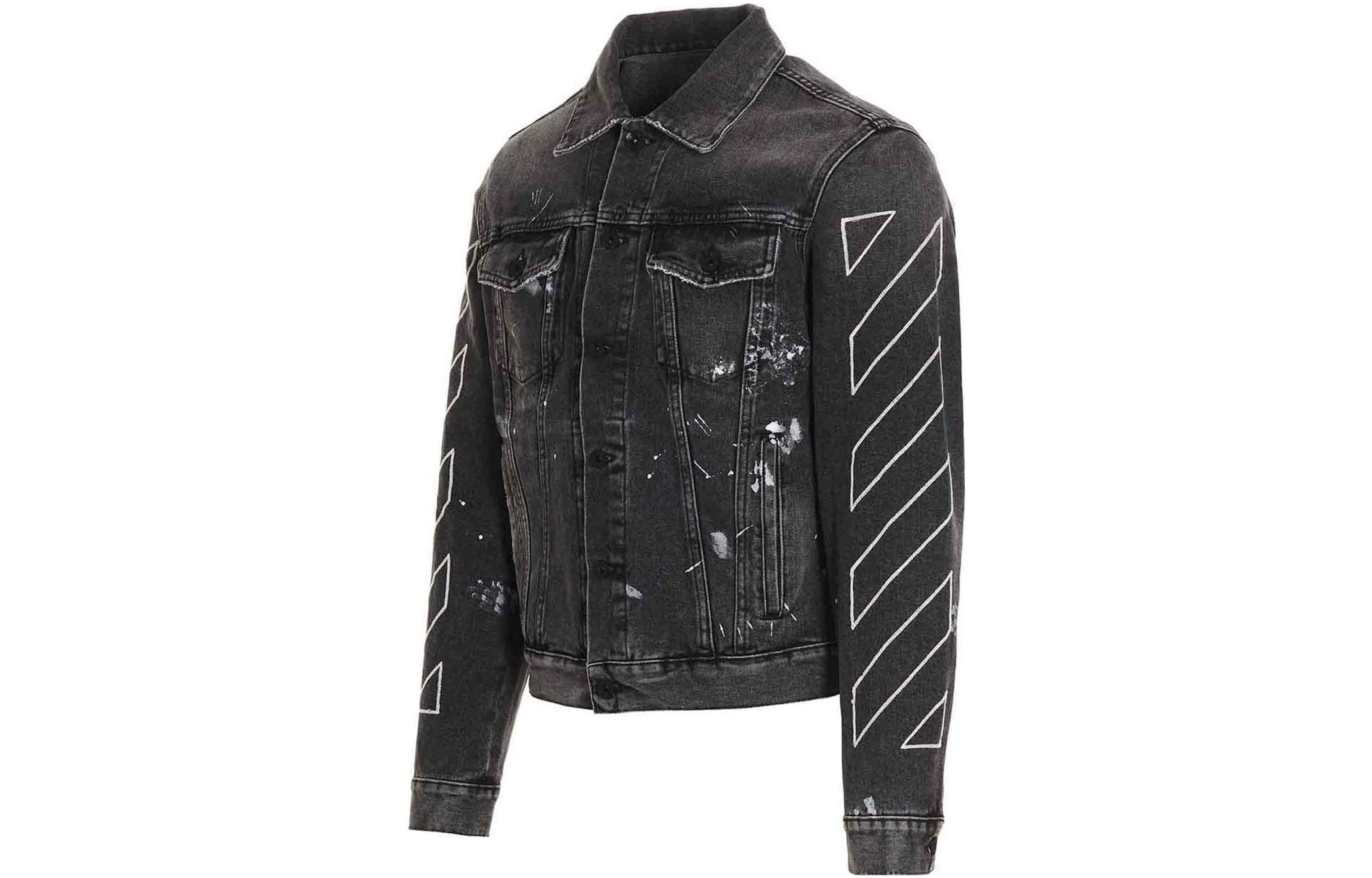 Shop OFF-WHITE SS22 Printed Denim Jacket Black OMYE079S22DEN0011101